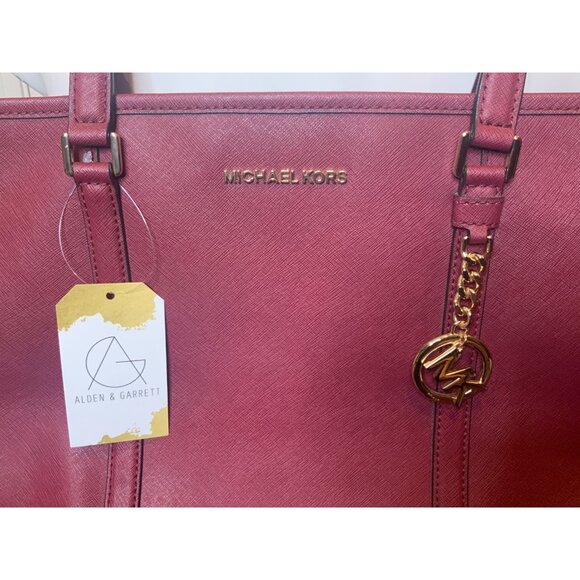 Michael Kors Burgundy Large Saffino Leather Jet Set Travel Tote Purse - Picture 2 of 8